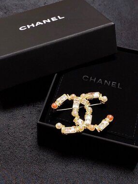 Authentic Chanel Rectangle Crystal Pearl CC Brooch Pin | Brand New Unworn